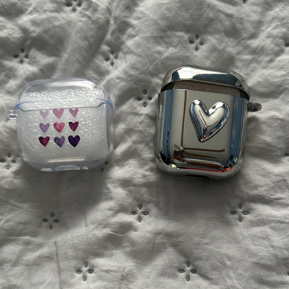 Silver and Clear Heart AirPods Cases